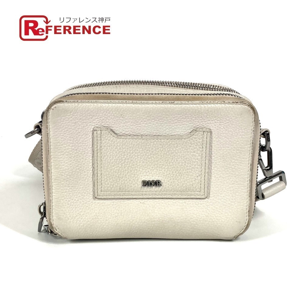Dior Logo Crossbody Shoulder Bag Leather Ivory White